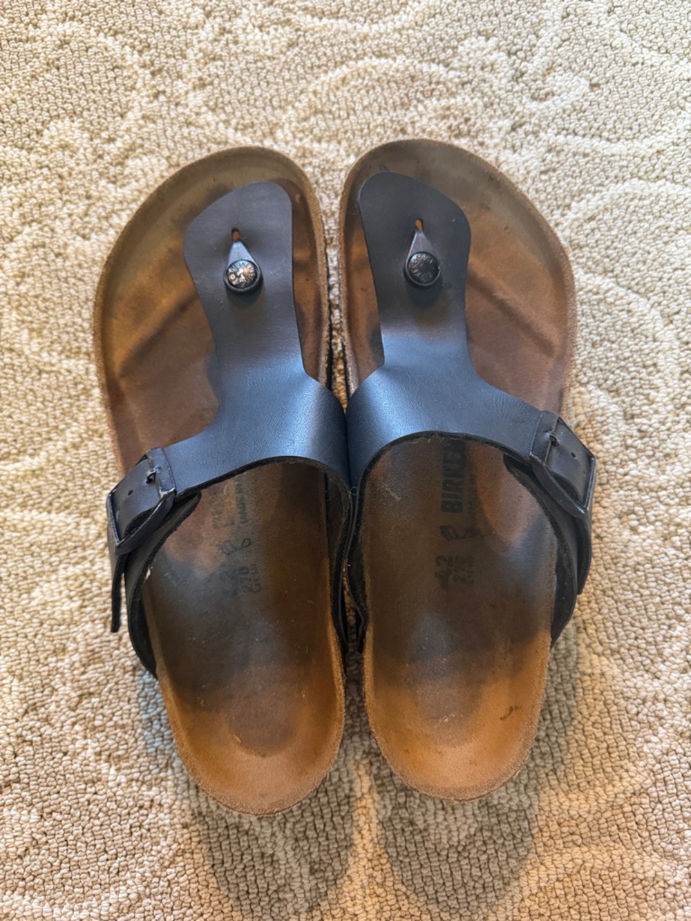 Birkenstock Black Leather Slide Sandals with Buckle